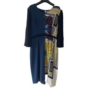 ETRO Blue Pattern Paisley Midi Sheath Dress 3/4 Sleeve IT46 US8